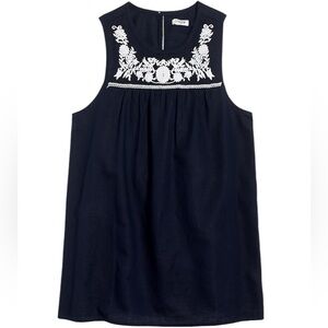 J.Crew Women's Embroidered Cotton-linen Shell Shift Mini Dress Black Sz M Boho